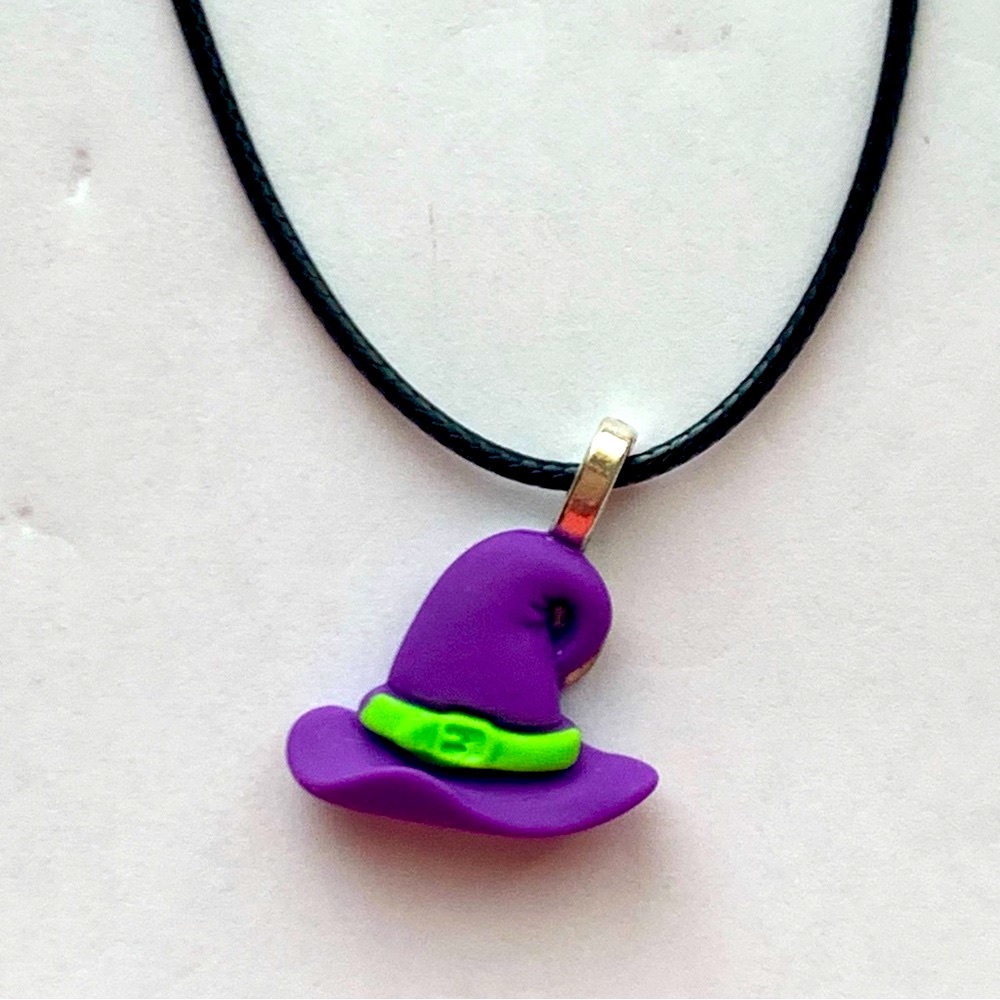 Purple Witch Hat Pendant Necklace Handmade Halloween NWT